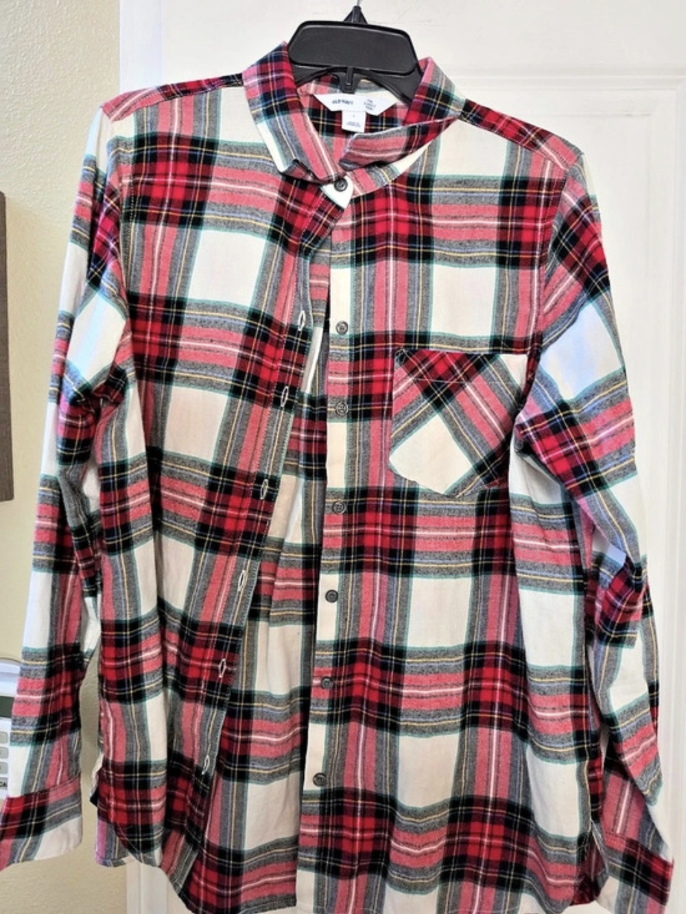 Old Navy The Classic Shirt Flannel Plaid Cotton Shirt Red & Green Large